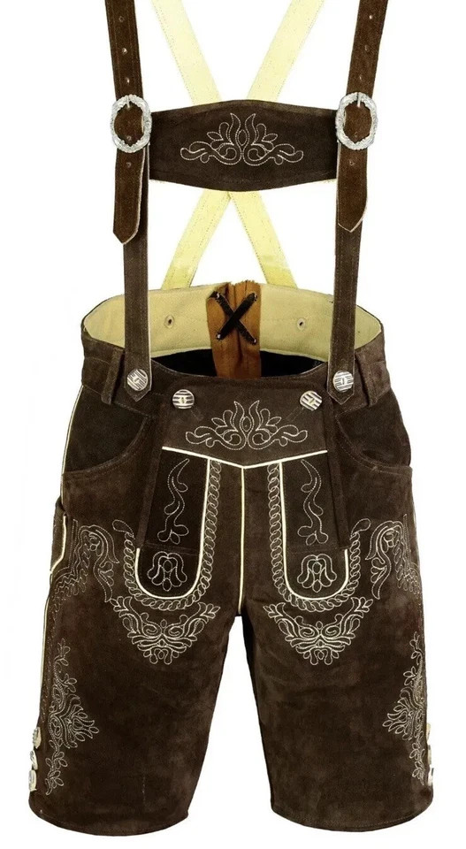 Authentic Bavarian Lederhosen | Handmade Suede Leather Trachten Shorts With Belt