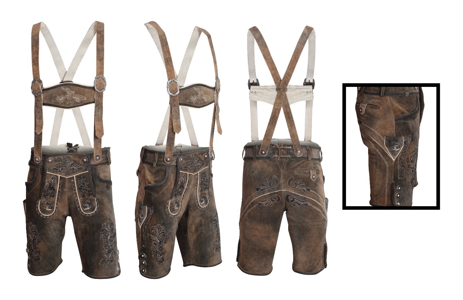 Lederhosen Men Suede Oktoberfest Short Premium Leather Antique Design Brown Fade