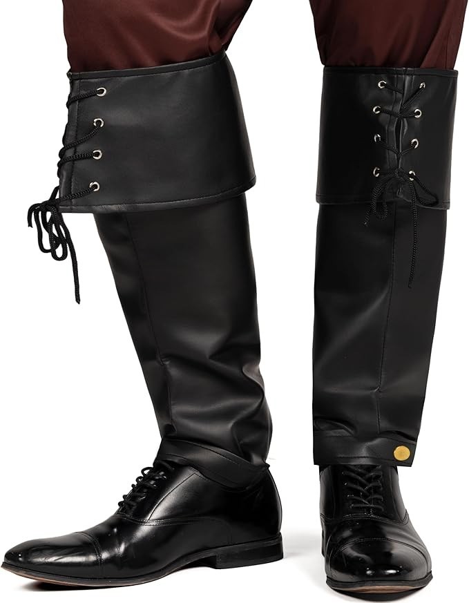Black Pirate Boot Covers, Medieval and Renaissance Faux Leather Over The Shoe…