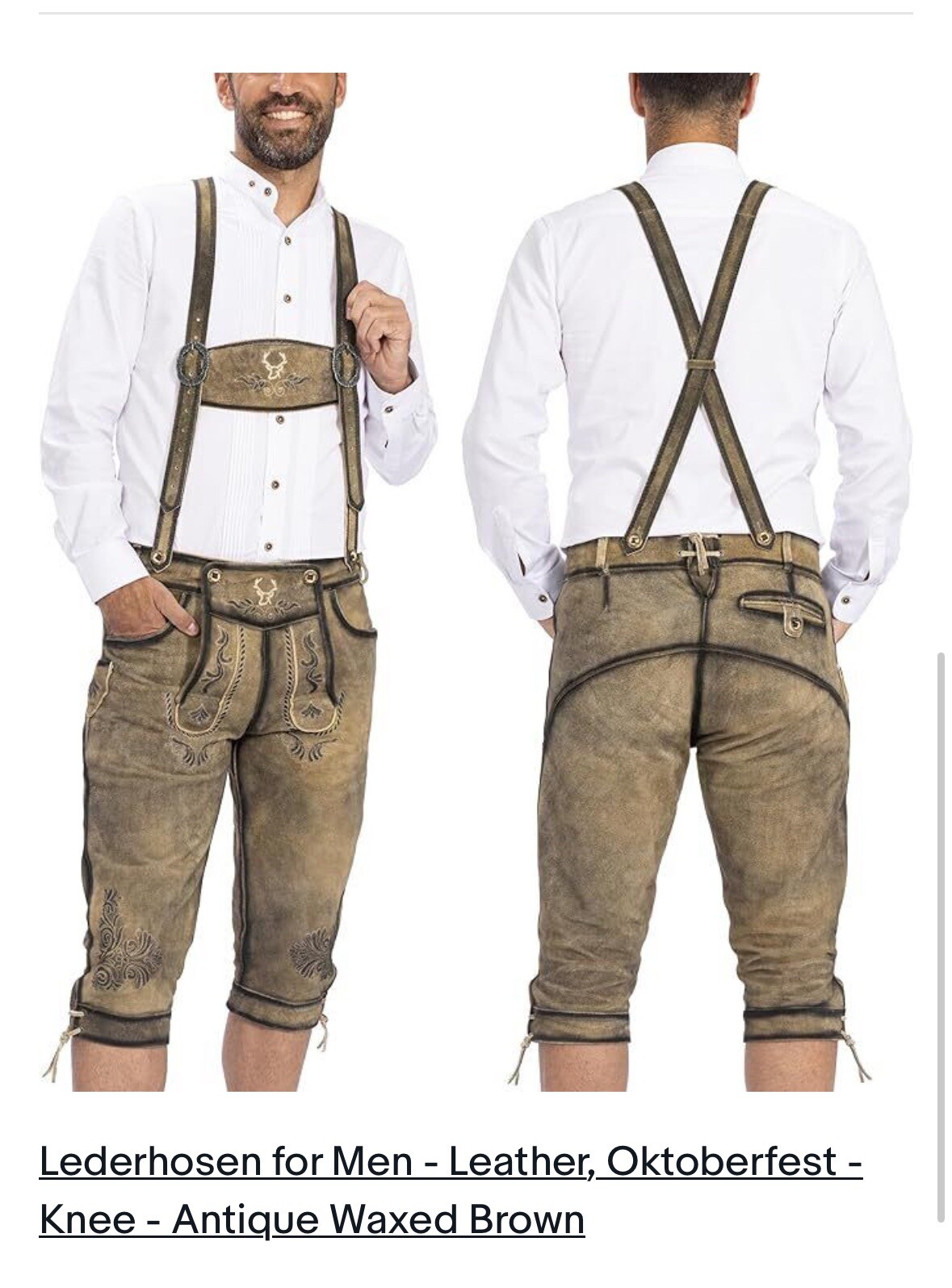 Lederhosen for Men – Leather, Oktoberfest – Long- Antique Waxed