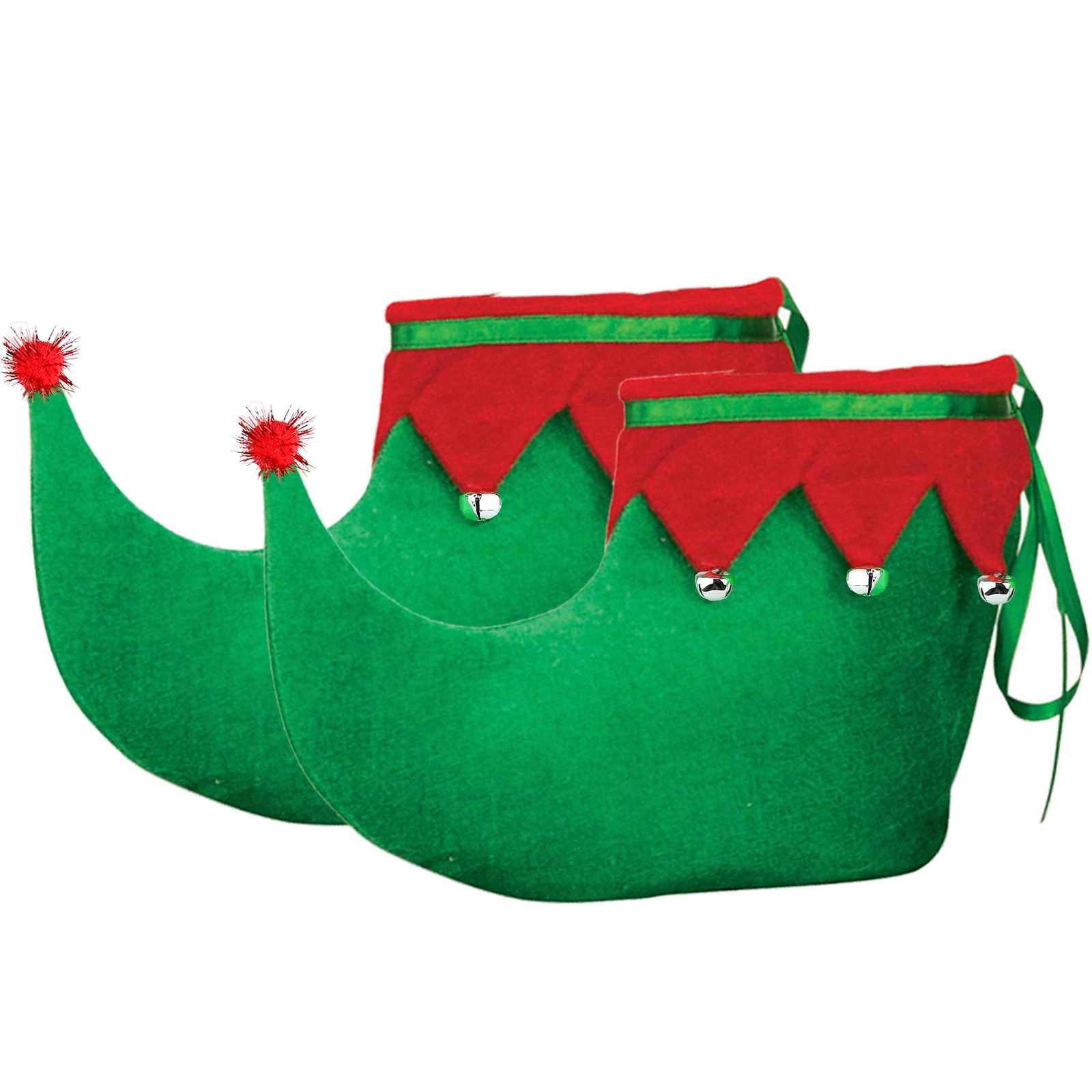 Red Green Elf Shoes – Red and Green Velvet Holiday Elf Feet Slippers with Jin…