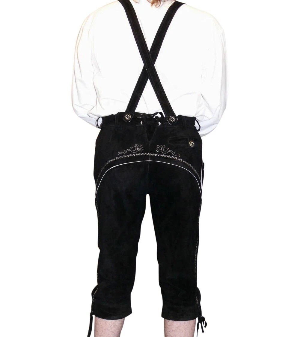 Black Leather Bundhosen Lederhosen Short Pants German Oktoberfest Costume Suede