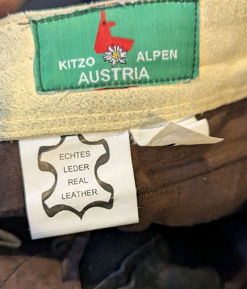 Leather Lederhosen KITZO ALPEN Austria Echtes Mens 40 Brown Oktoberfest 36 w