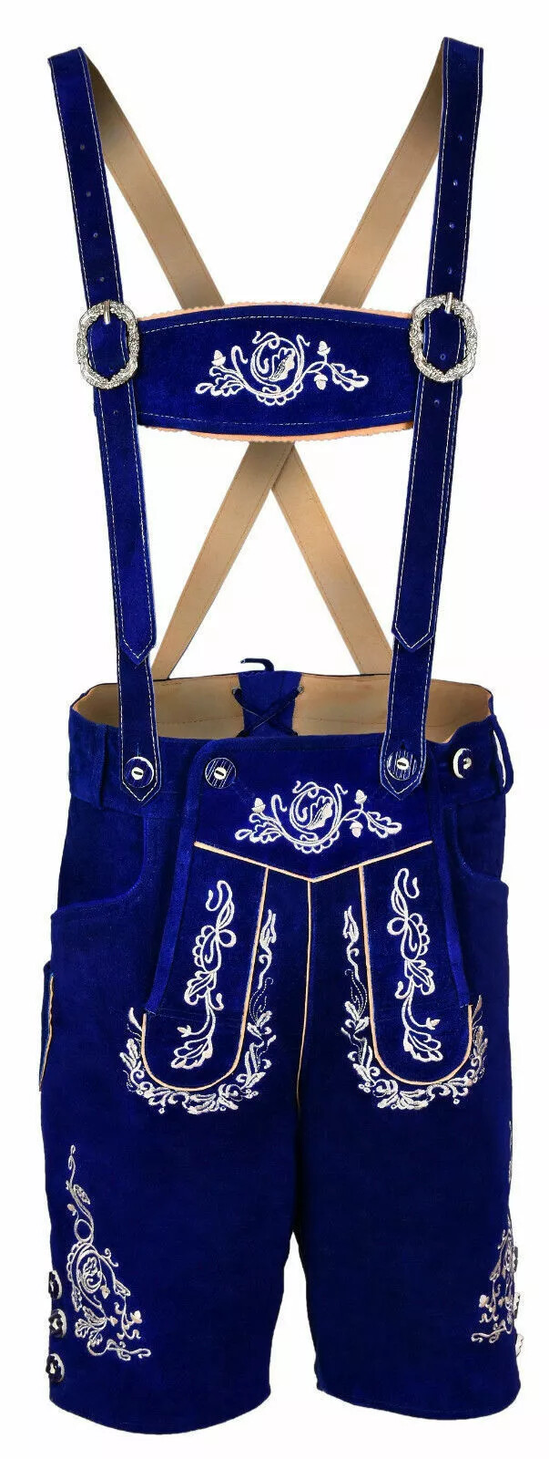 German Bavarian LEDERHOSEN Oktoberfest Real Cowhide Leather Matching Short Blue