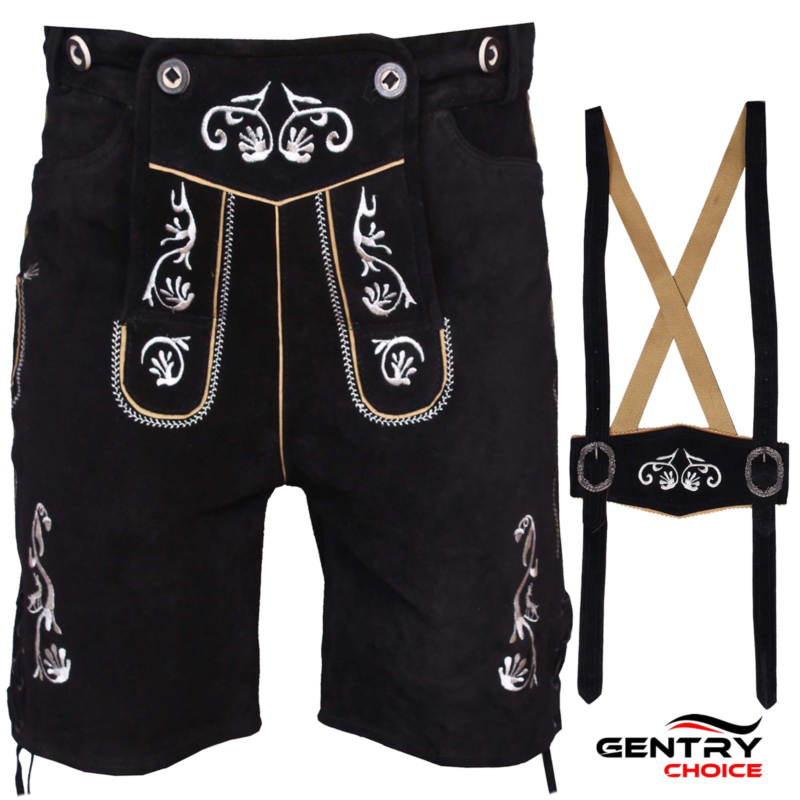 Mens Oktoberfest Costume Genuine Leather Lederhosen Bavarian German Outfit